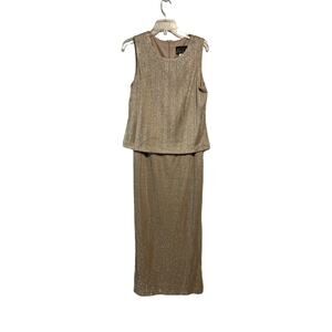 Alex Evenings Beige Gold Sparkle Special Occasion Dress Size 10